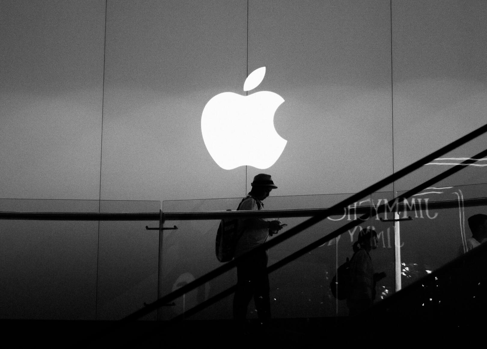 Persona che sale la scalinata dell'Apple Store